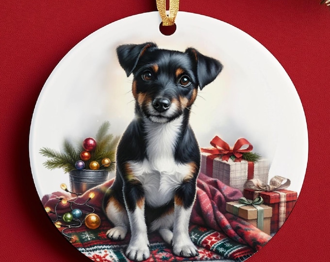 Jack Russell Christmas Tree Ornament, Ceramic Double-Sided Printed