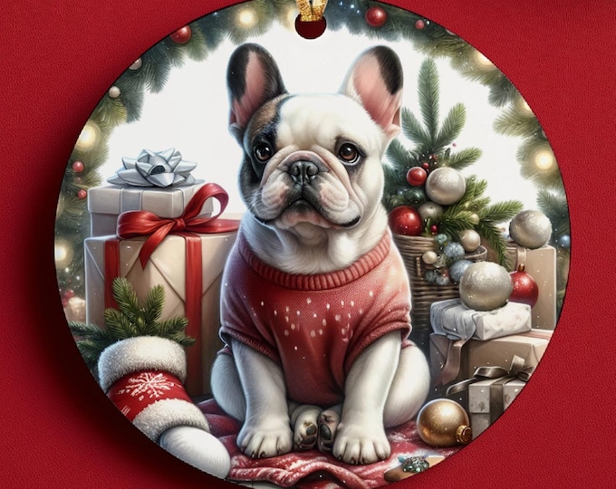 French Bulldog Christmas Tree Ornament, Ceramic Double-Sided Printed