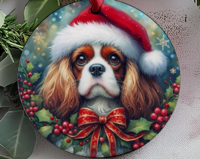 Cavalier King Charles Spaniel Christmas Tree Ornament, Ceramic Double-Sided Printed