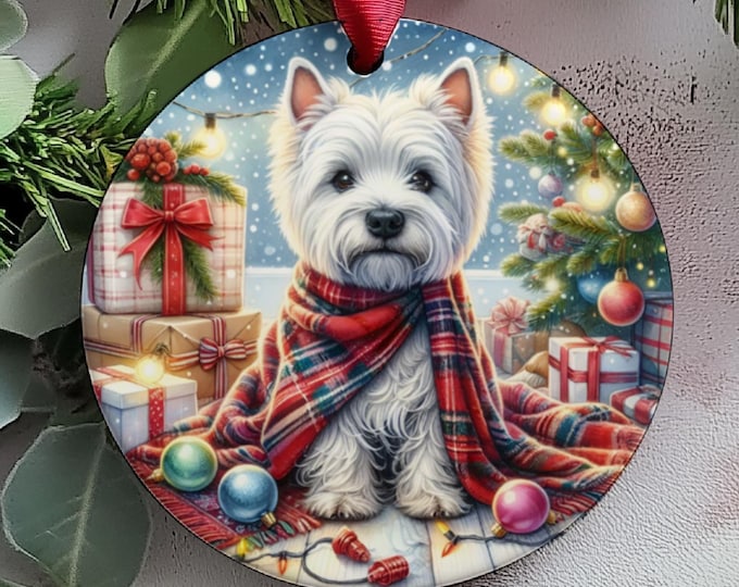 West Highland Terrier Christmas Tree Ornament, Ceramic Double-Sided Printed