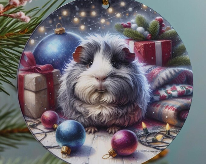 Guinea Pig Ceramic Christmas Tree Ornament, Double Sided Printed