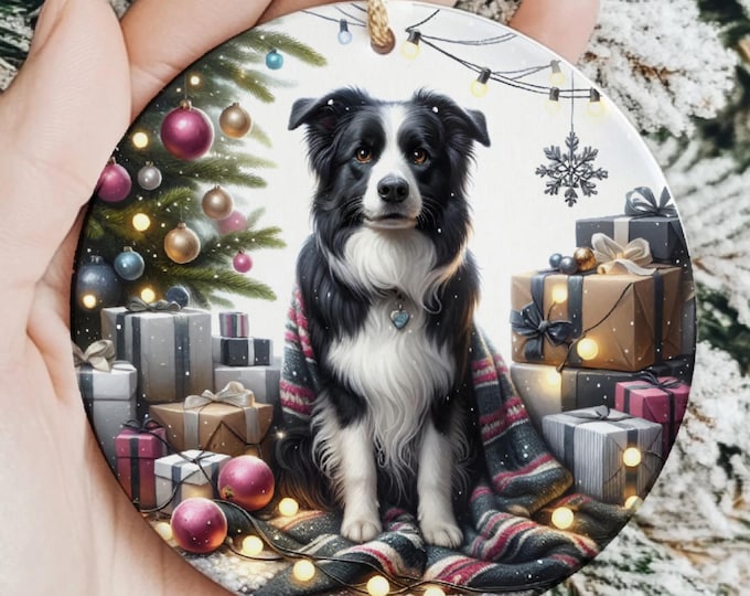 Border Collie Christmas Tree Ornament, Ceramic Double-Sided Printed