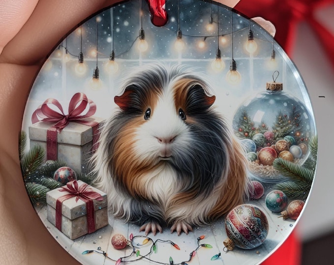 Guinea Pig Ceramic Christmas Tree Ornament, Double Sided Printed