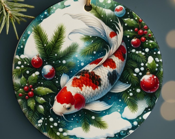 Koi Carp Ceramic Christmas Tree Ornament, Double Sided Printed