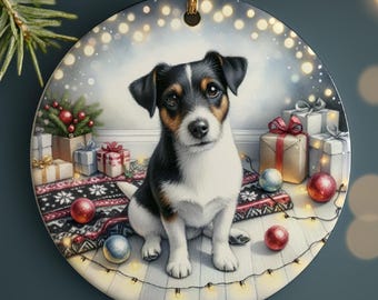 Jack Russell Christmas Tree Ornament, Ceramic Double-Sided Printed