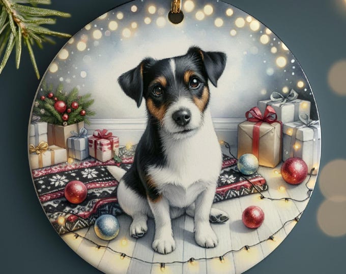Jack Russell Christmas Tree Ornament, Ceramic Double-Sided Printed