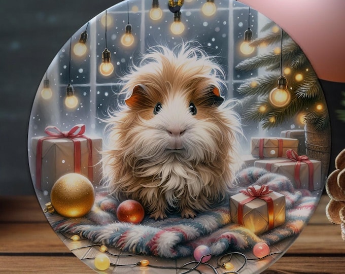 Guinea Pig Ceramic Christmas Tree Ornament, Double Sided Printed