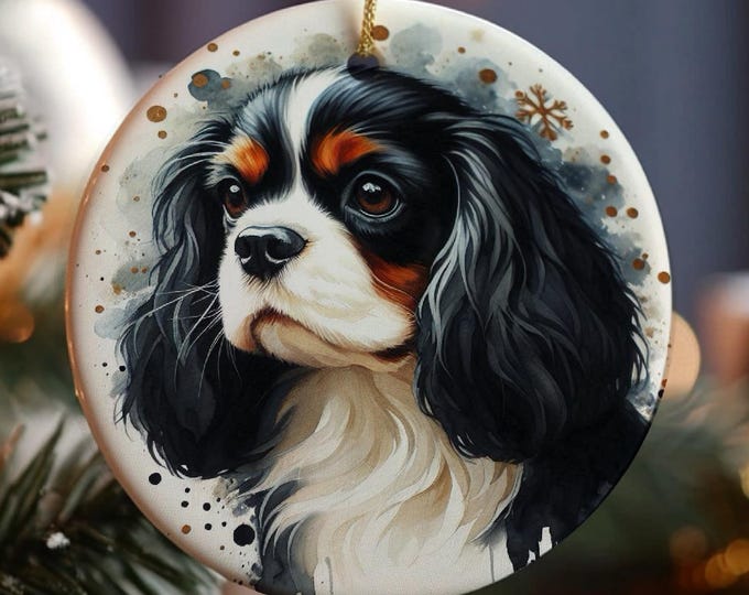 Cavalier King Charles Spaniel Christmas Tree Ornament, Ceramic Double-Sided Printed