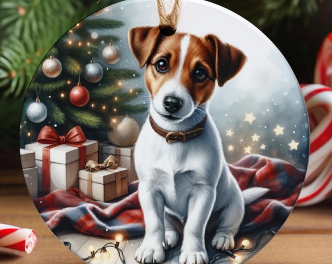Jack Russell Christmas Tree Ornament, Ceramic Double-Sided Printed