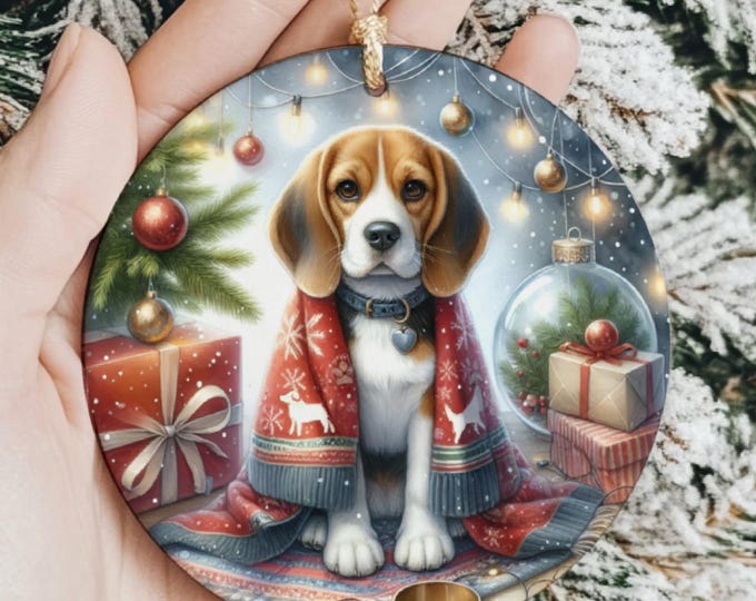 Beagle Christmas Tree Ornament, Ceramic Double-Sided Printed