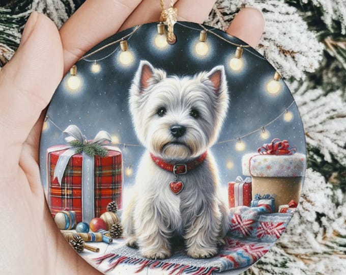 West Highland Terrier Christmas Tree Ornament, Ceramic Double-Sided Printed