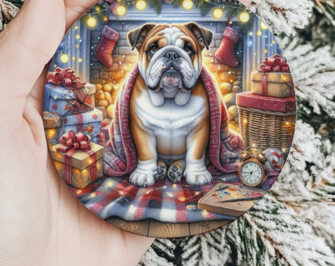 British Bulldog Ceramic Christmas Tree Ornament, Double Sided Printed