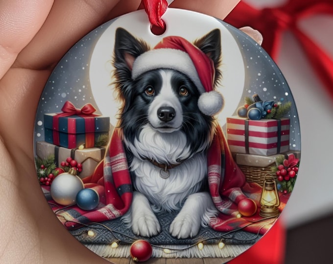 Border Collie Christmas Tree Ornament, Ceramic Double-Sided Printed
