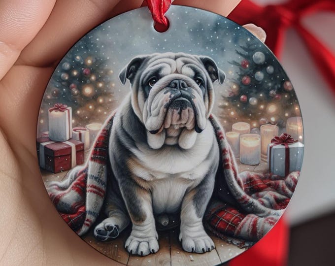 British Bulldog Ceramic Christmas Tree Ornament, Double Sided Printed