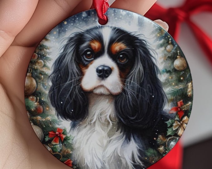 Cavalier King Charles Spaniel Christmas Tree Ornament, Ceramic Double-Sided Printed
