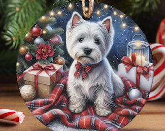 West Highland Terrier Christmas Tree Ornament, Ceramic Double-Sided Printed