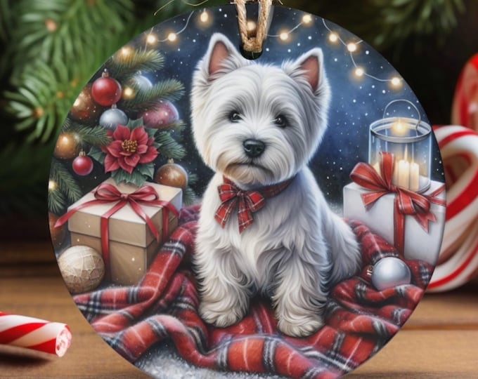 West Highland Terrier Christmas Tree Ornament, Ceramic Double-Sided Printed