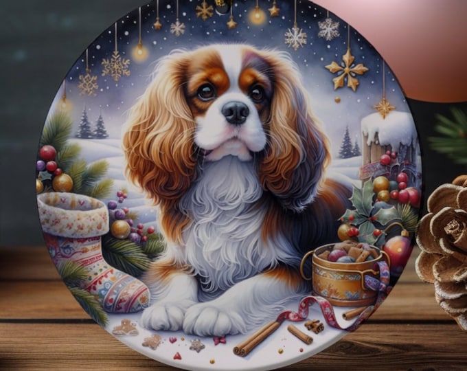 Cavalier King Charles Spaniel Christmas Tree Ornament, Ceramic Double-Sided Printed