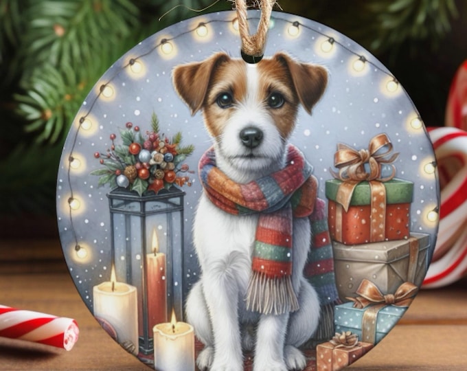 Jack Russell Christmas Tree Ornament, Ceramic Double-Sided Printed