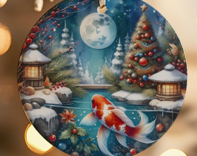 Koi Carp Ceramic Christmas Tree Ornament, Double Sided Printed