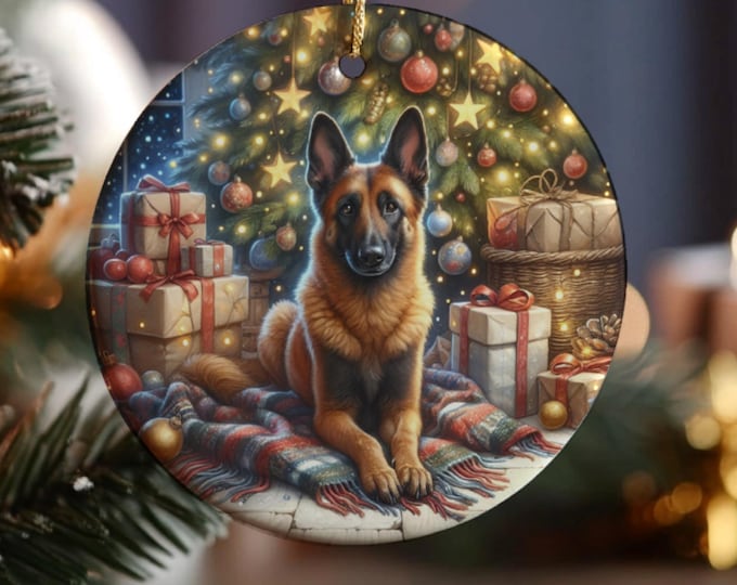 Belgian Malinois Christmas Tree Ornament, Ceramic Double-Sided Printed