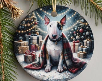 English Bull Terrier Ceramic Christmas Tree Ornament, Double Sided Printed