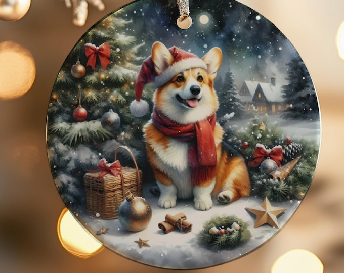 Corgi Christmas Tree Ornament, Ceramic Double-Sided Printed