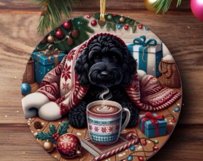 Black Cockapoo Ceramic Christmas Tree Ornament, Double Sided Printed