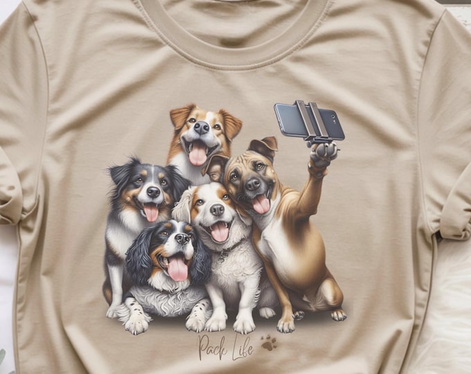 Dog Design T-Shirt, Pack Life Friends Selfie, 11 Colour Options
