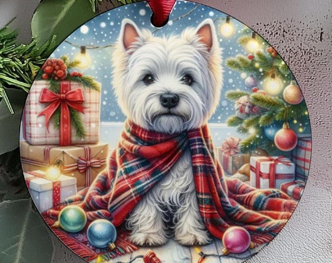 West Highland Terrier Christmas Tree Ornament, Ceramic, Double-Sided Print