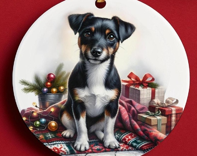 Jack Russell Christmas Tree Ornament, Ceramic, Double-Sided Printed & Gift Bag