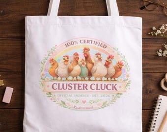 100% Certified Cluster Cluck Tote Bag Funny Chicken Deign Bag, Beach/Picnic Bag