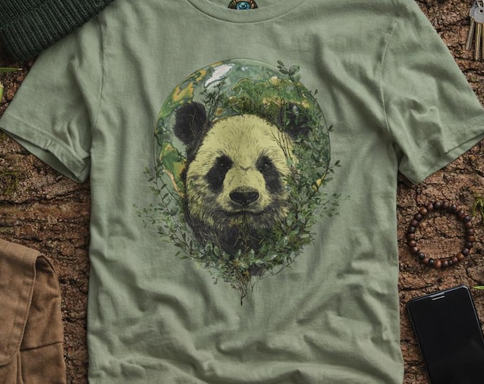 Panda T-Shirt, Panda Graphic Tee, Nature Lover Shirt, Earth Day T-Shirt, Eco Panda Tee, Wildlife Shirt, Unisex Green T-Shirt