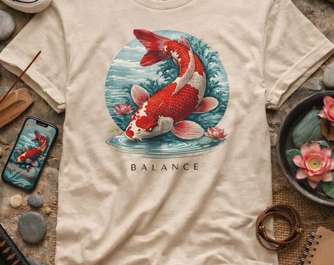 Koi Fish Balance T-Shirt, Japanese Inspired Graphic Tee, Zen Aesthetic Shirt, Spiritual Balance Tee