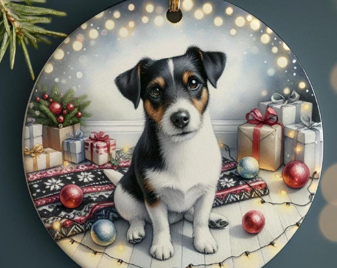 Jack Russell Christmas Tree Ornament, Ceramic, Double-Sided Printed & Gift Bag