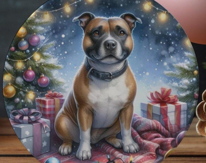 Staffordshire Bull Terrier Christmas Tree Ornament, Ceramic, Double-Sided Print