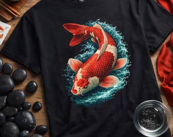 Japanese Koi Fish T-Shirt, Zen Carp Water Design, Spiritual Graphic Tee