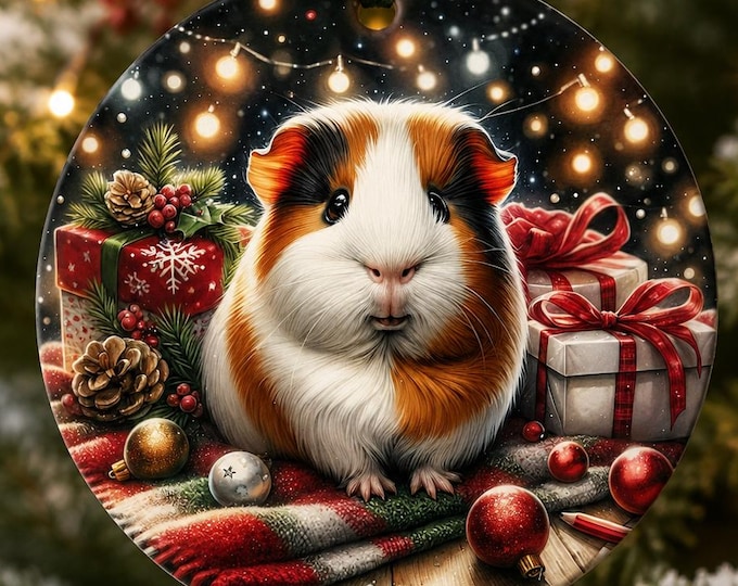 Guinea Pig Christmas Ornament, Ceramic Cavy Decoration, Guinea Pig Gift, Christmas Tree Keepsake
