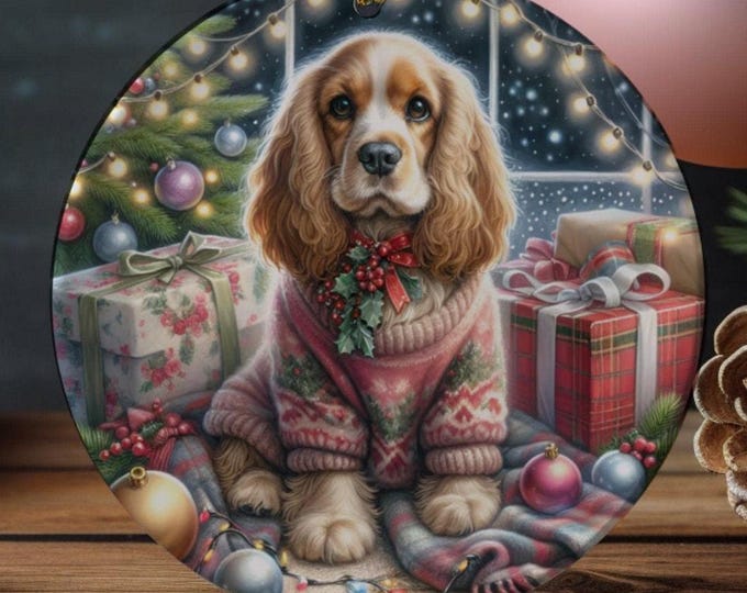 Tan and White Cocker Spaniel Christmas Ornament, Ceramic Double-Sided Printed
