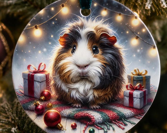 Guinea Pig Christmas Ornament, Ceramic Cavy Decoration, Guinea Pig Gift, Christmas Tree Keepsake