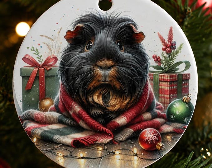Guinea Pig Christmas Ornament, Ceramic Cavy Decoration, Guinea Pig Gift, Christmas Tree Keepsake
