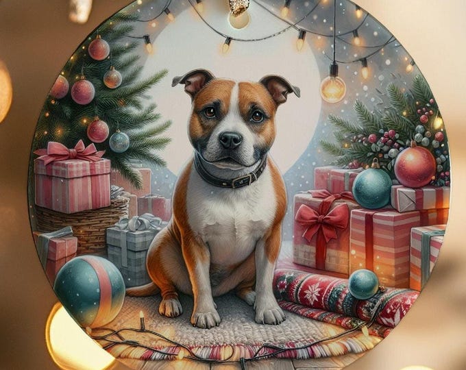 Staffordshire Bull Terrier Christmas Tree Ornament, Ceramic, Double-Sided Print