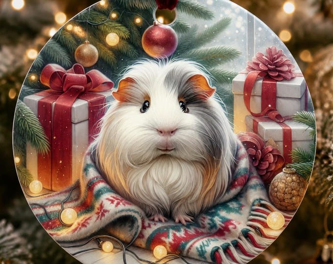 Guinea Pig Christmas Ornament, Ceramic Cavy Decoration, Guinea Pig Gift, Christmas Tree Keepsake