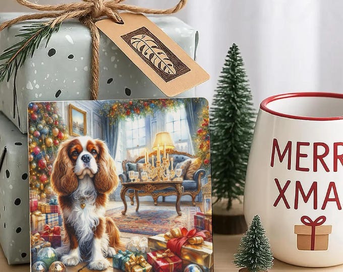 King Charles Spaniel Christmas Coaster, Secret Santa Gift, Pre Christmas Gift