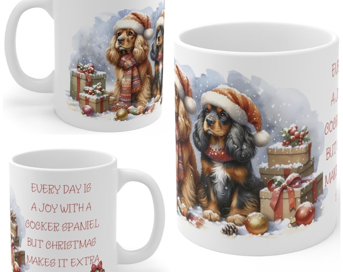 11oz Ceramic Cocker Spaniel Christmas Mug, Cocker Spaniel mug, Cocker Spaniel Gift For Cocker Spaniel, Mum, Dad, Owner, Colleague