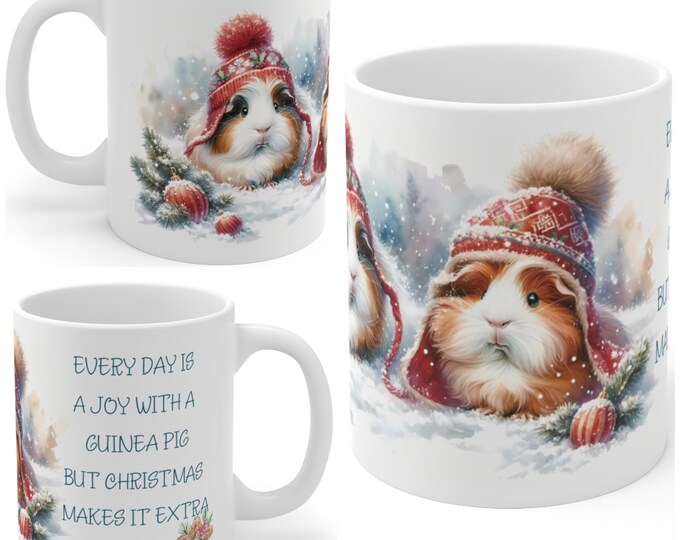11oz Ceramic Guinea Pig Christmas Mug, The Perfect Guinea Pig Gift For Secret Santa, Work Colleagues, Guinea Pig Owner