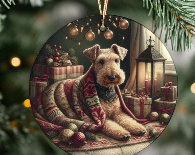 Lakeland Terrier Ceramic Christmas Tree Ornament, Design On Both Sides, Gift Bag