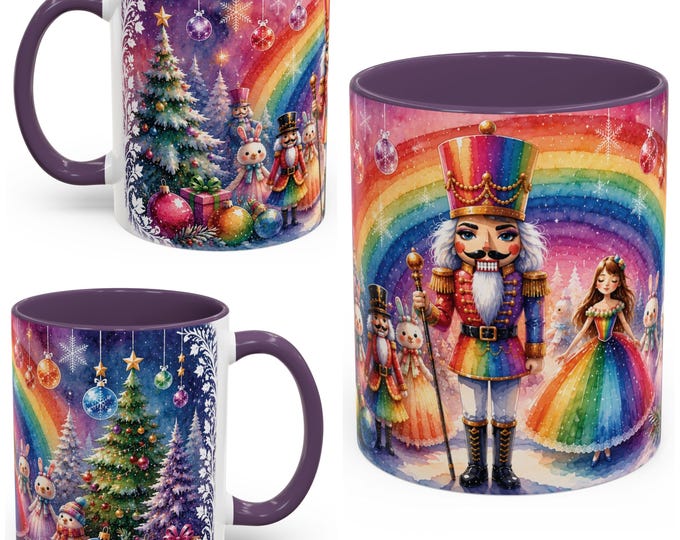 Rainbow Nutcracker Christmas Mug, Colourful Pride Christmas Gift, 11oz Mug