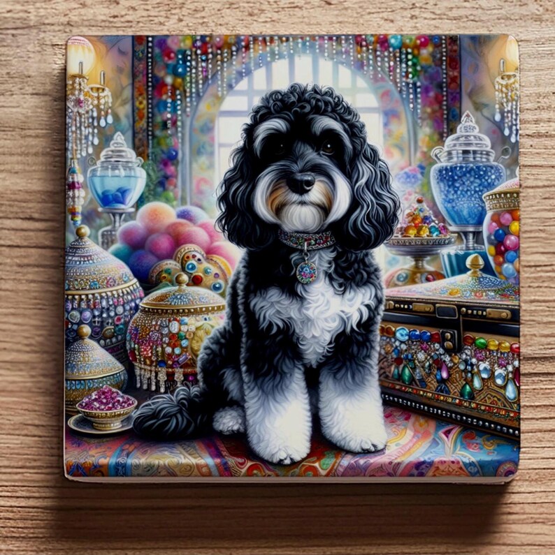 Luxury Black and White Cockapoo Ceramic Coaster – Victorian Jewel ...