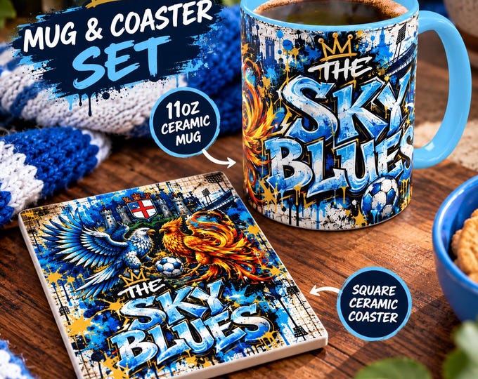 Coventry City Inspired Mug & Coaster Set | Sky Blues Football Gift